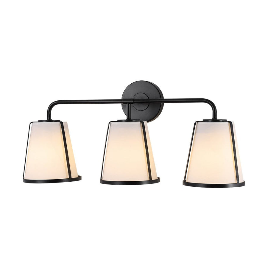 Farmhouze Light - Modern Beige Fabric Shade 3 - Light Vanity Wall Lamp - Wall Sconce - Black - 