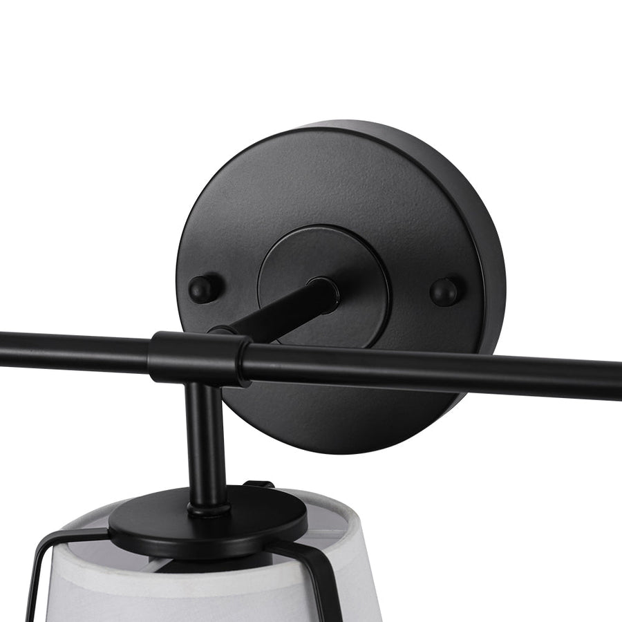 Farmhouze Light - Modern Beige Fabric Shade 3 - Light Vanity Wall Lamp - Wall Sconce - Black - 