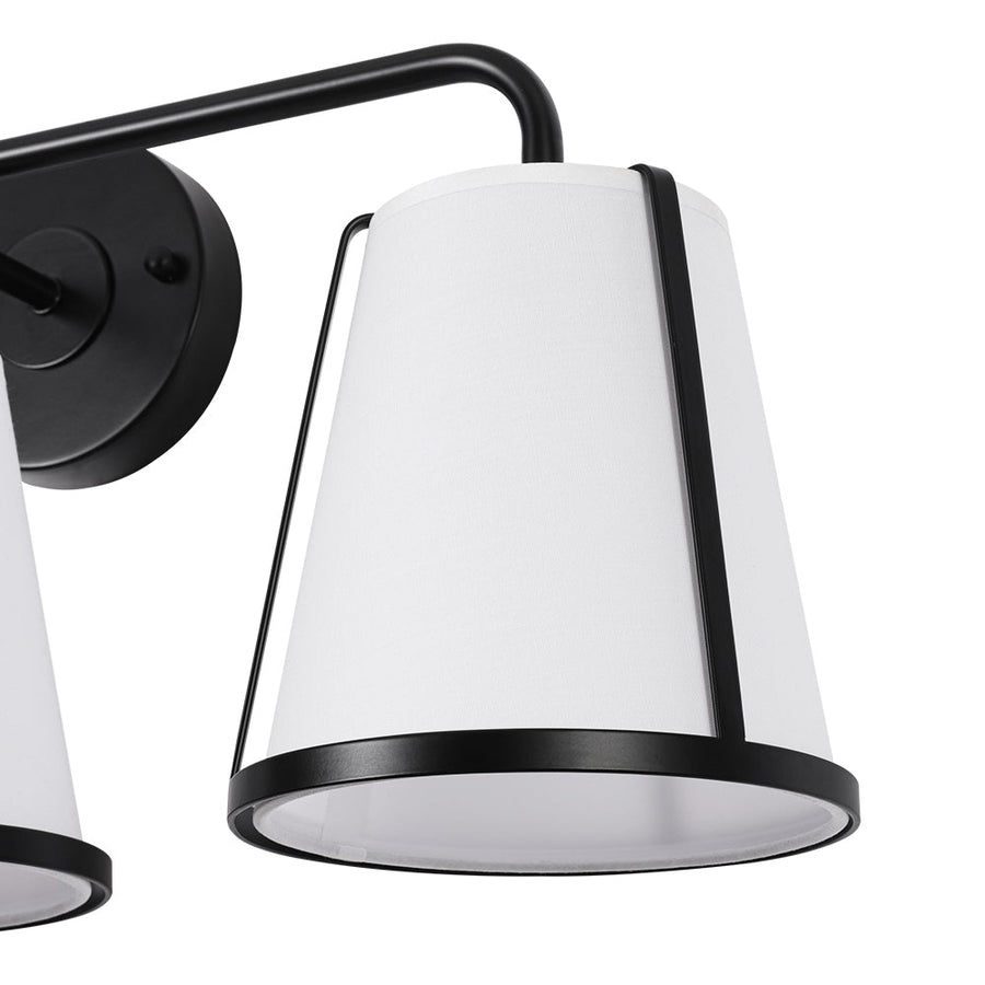 Farmhouze Light - Modern Beige Fabric Shade 3 - Light Vanity Wall Lamp - Wall Sconce - Black - 