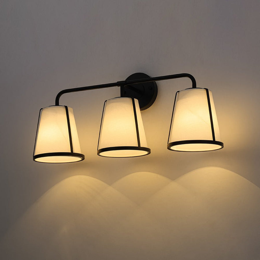 Farmhouze Light - Modern Beige Fabric Shade 3 - Light Vanity Wall Lamp - Wall Sconce - Black - 
