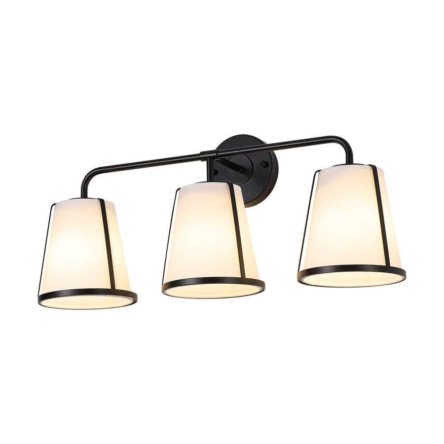 Farmhouze Light - Modern Beige Fabric Shade 3 - Light Vanity Wall Lamp - Wall Sconce - Black - 