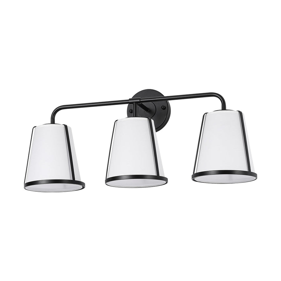 Farmhouze Light - Modern Beige Fabric Shade 3 - Light Vanity Wall Lamp - Wall Sconce - Black - 