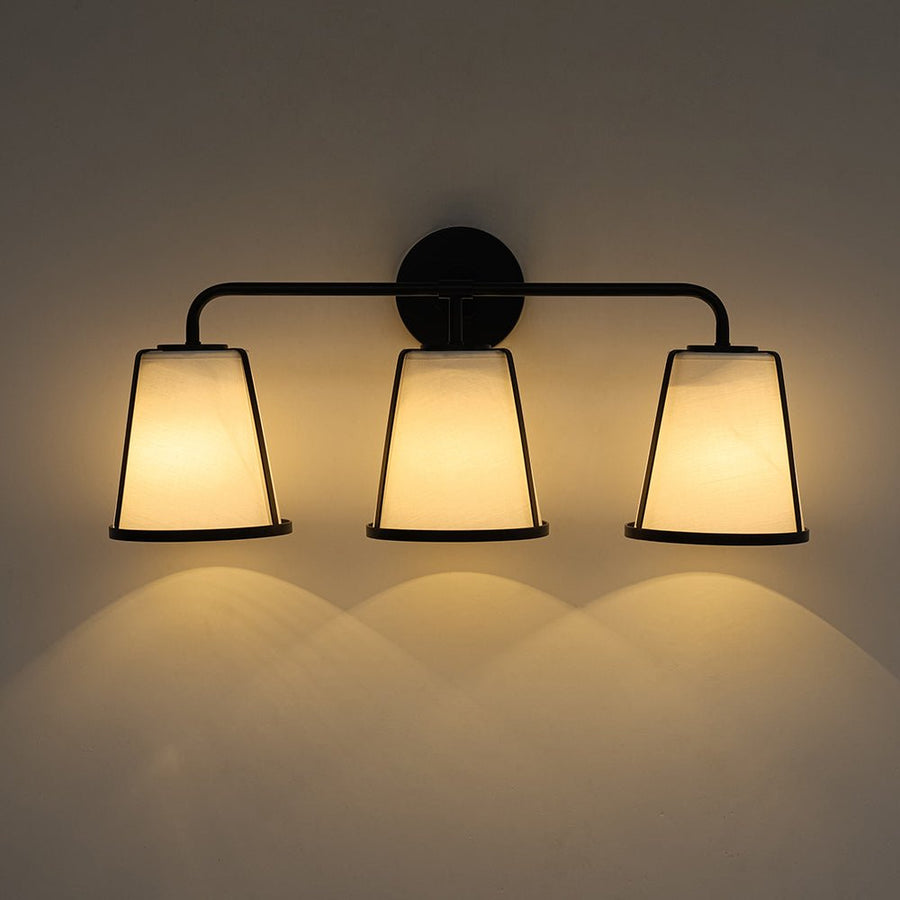Farmhouze Light - Modern Beige Fabric Shade 3 - Light Vanity Wall Lamp - Wall Sconce - Black - 