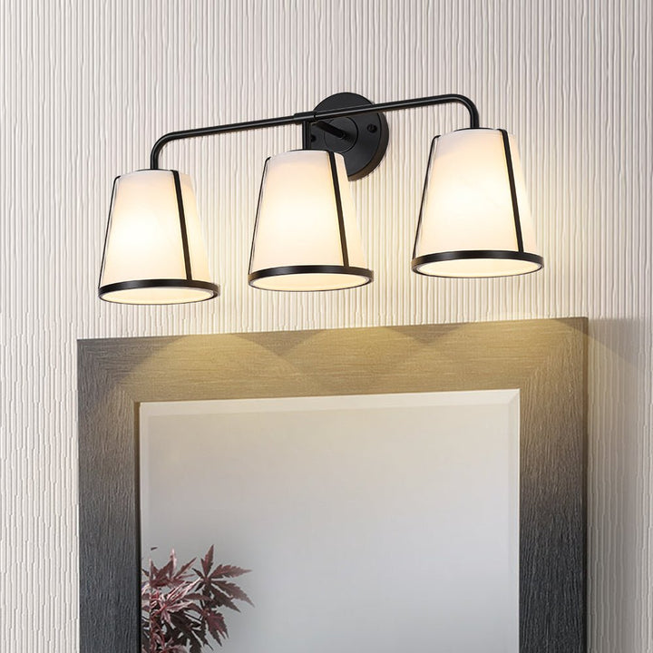 Farmhouze Light - Modern Beige Fabric Shade 3 - Light Vanity Wall Lamp - Wall Sconce - Black - 