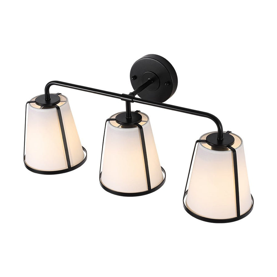 Farmhouze Light - Modern Beige Fabric Shade 3 - Light Vanity Wall Lamp - Wall Sconce - Black - 