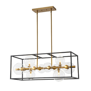 Farmhouze Light - Modern Black Brass Clear Glass Bubble Rectangle Island Chandelier - Chandelier - Black + Brass - 