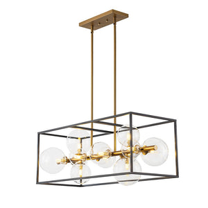 Farmhouze Light - Modern Black Brass Clear Glass Bubble Rectangle Island Chandelier - Chandelier - Black + Brass - 