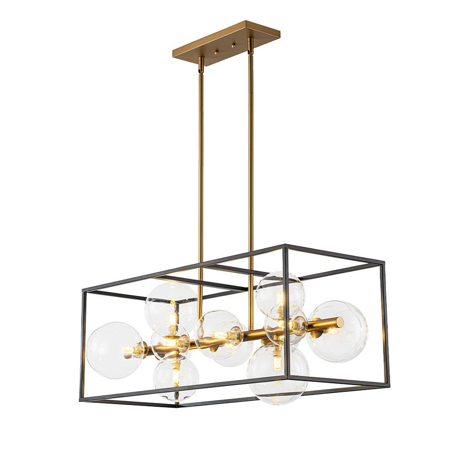 Farmhouze Light - Modern Black Brass Clear Glass Bubble Rectangle Island Chandelier - Chandelier - Black + Brass - 