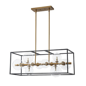 Farmhouze Light - Modern Black Brass Clear Glass Bubble Rectangle Island Chandelier - Chandelier - Black + Brass - 