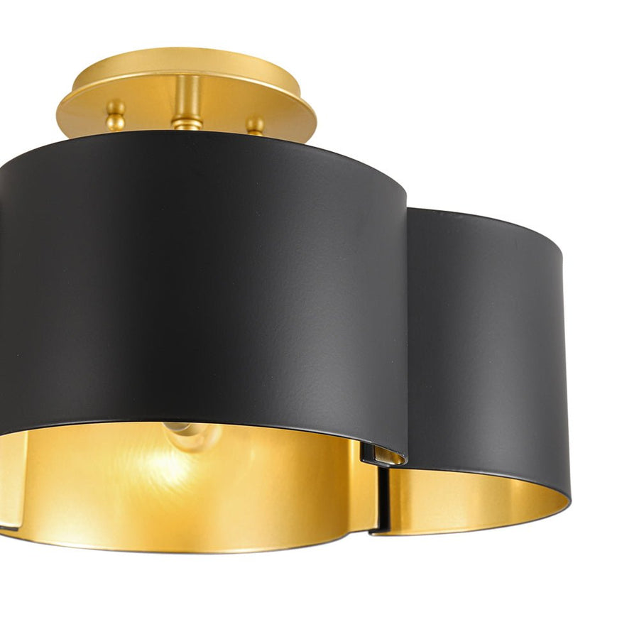 Farmhouze Light - Modern Black Gold Metal Floral Shade Round Ceiling Light - Ceiling Light - 16.5 in - 