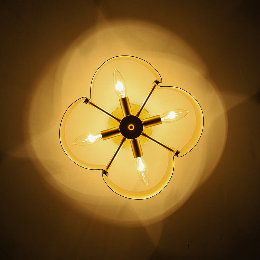 Farmhouze Light - Modern Black Gold Metal Floral Shade Round Ceiling Light - Ceiling Light - 16.5 in - 