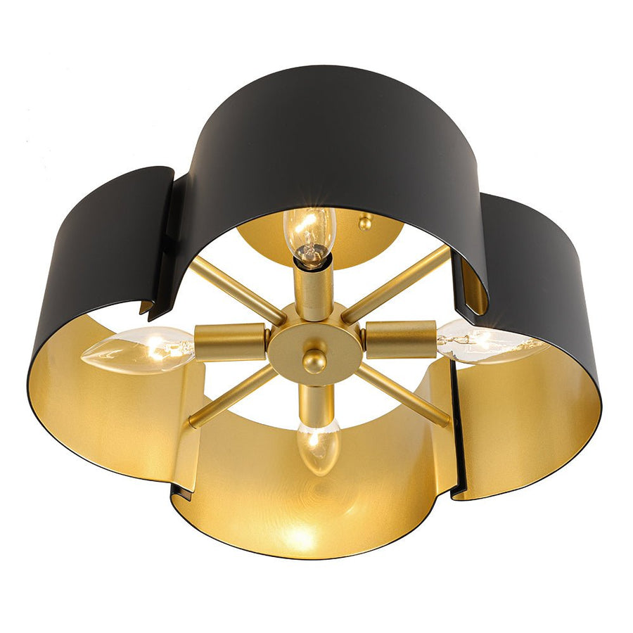 Farmhouze Light - Modern Black Gold Metal Floral Shade Round Ceiling Light - Ceiling Light - 16.5 in - 
