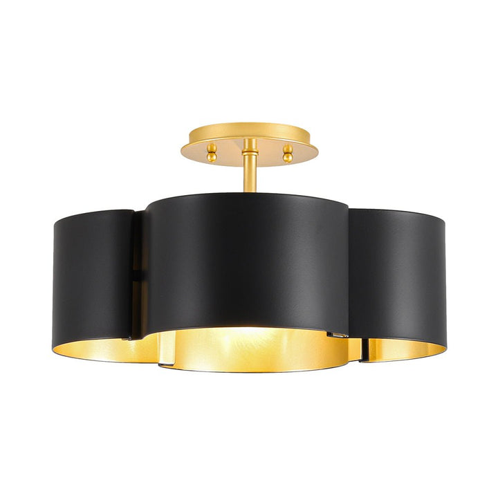Farmhouze Light - Modern Black Gold Metal Floral Shade Round Ceiling Light - Ceiling Light - 16.5 in - 