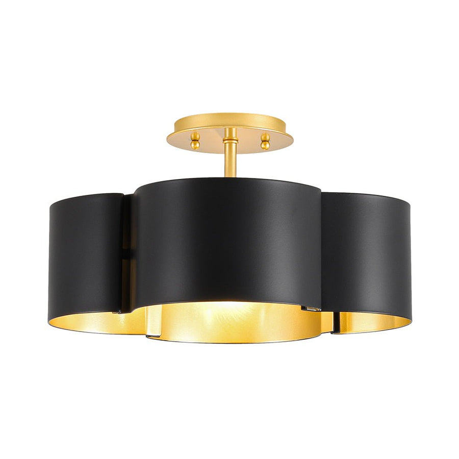 Farmhouze Light - Modern Black Gold Metal Floral Shade Round Ceiling Light - Ceiling Light - 16.5 in - 