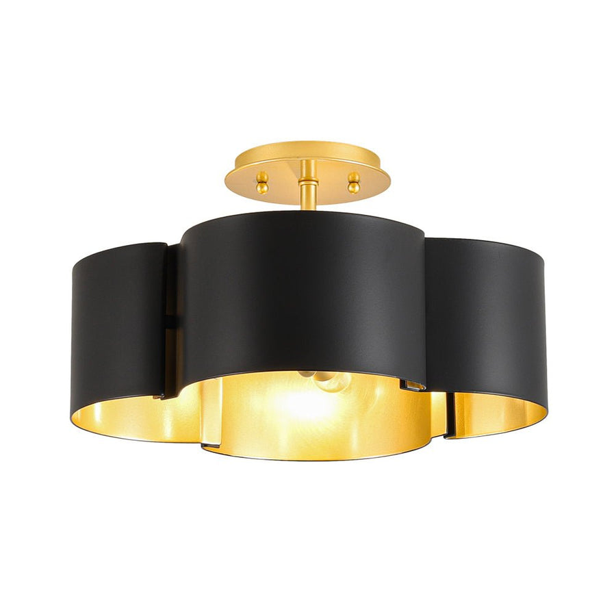 Farmhouze Light - Modern Black Gold Metal Floral Shade Round Ceiling Light - Ceiling Light - 16.5 in - 