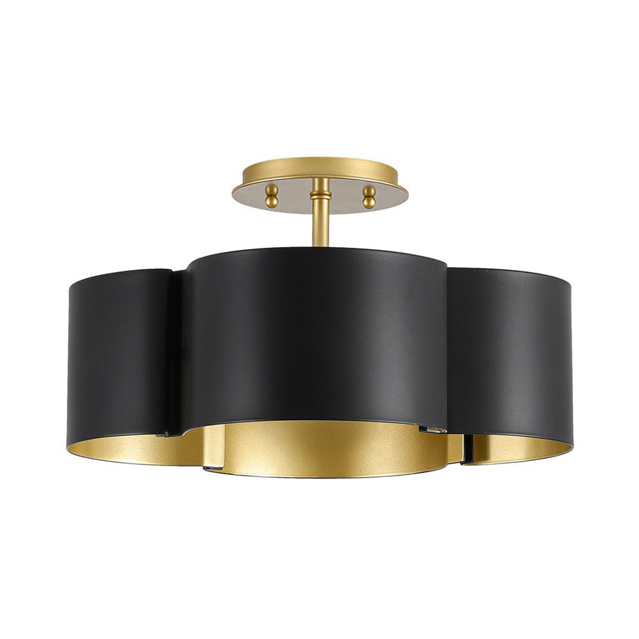 Farmhouze Light - Modern Black Gold Metal Floral Shade Round Ceiling Light - Ceiling Light - 16.5 in - 