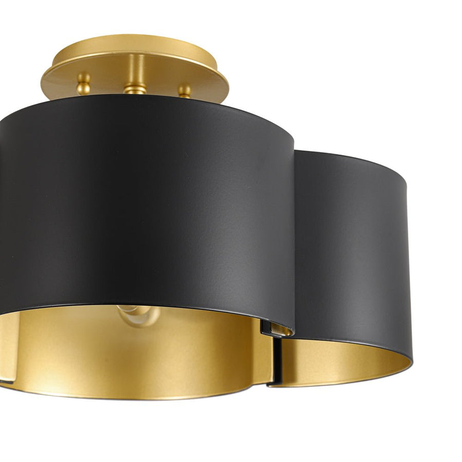 Farmhouze Light - Modern Black Gold Metal Floral Shade Round Ceiling Light - Ceiling Light - 16.5 in - 