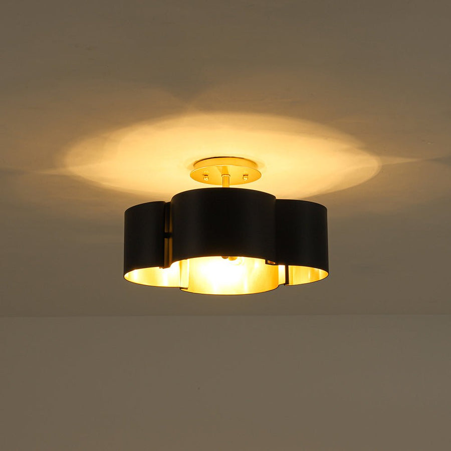 Farmhouze Light - Modern Black Gold Metal Floral Shade Round Ceiling Light - Ceiling Light - 16.5 in - 