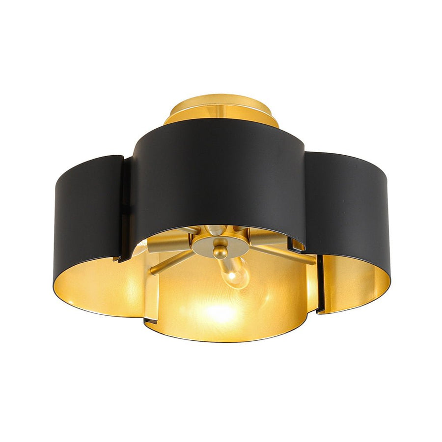 Farmhouze Light - Modern Black Gold Metal Floral Shade Round Ceiling Light - Ceiling Light - 16.5 in - 