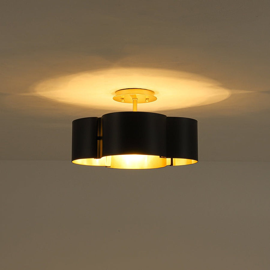 Farmhouze Light - Modern Black Gold Metal Floral Shade Round Ceiling Light - Ceiling Light - 16.5 in - 