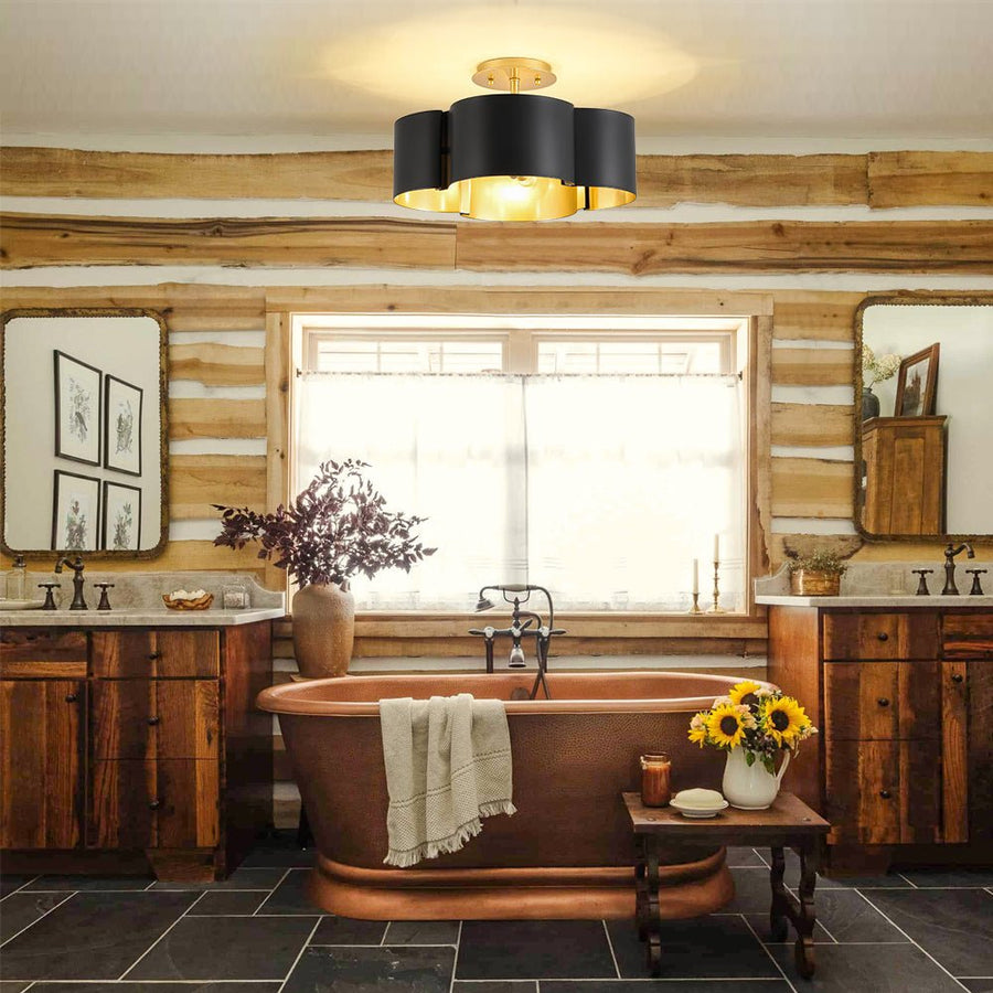 Farmhouze Light - Modern Black Gold Metal Floral Shade Round Ceiling Light - Ceiling Light - 16.5 in - 