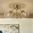 Load image into Gallery viewer, Farmhouze Light - Modern Brass 3 - Light Rounded Glass Sphere Ceiling Fixture - Ceiling Light - Transparent Glass - 
