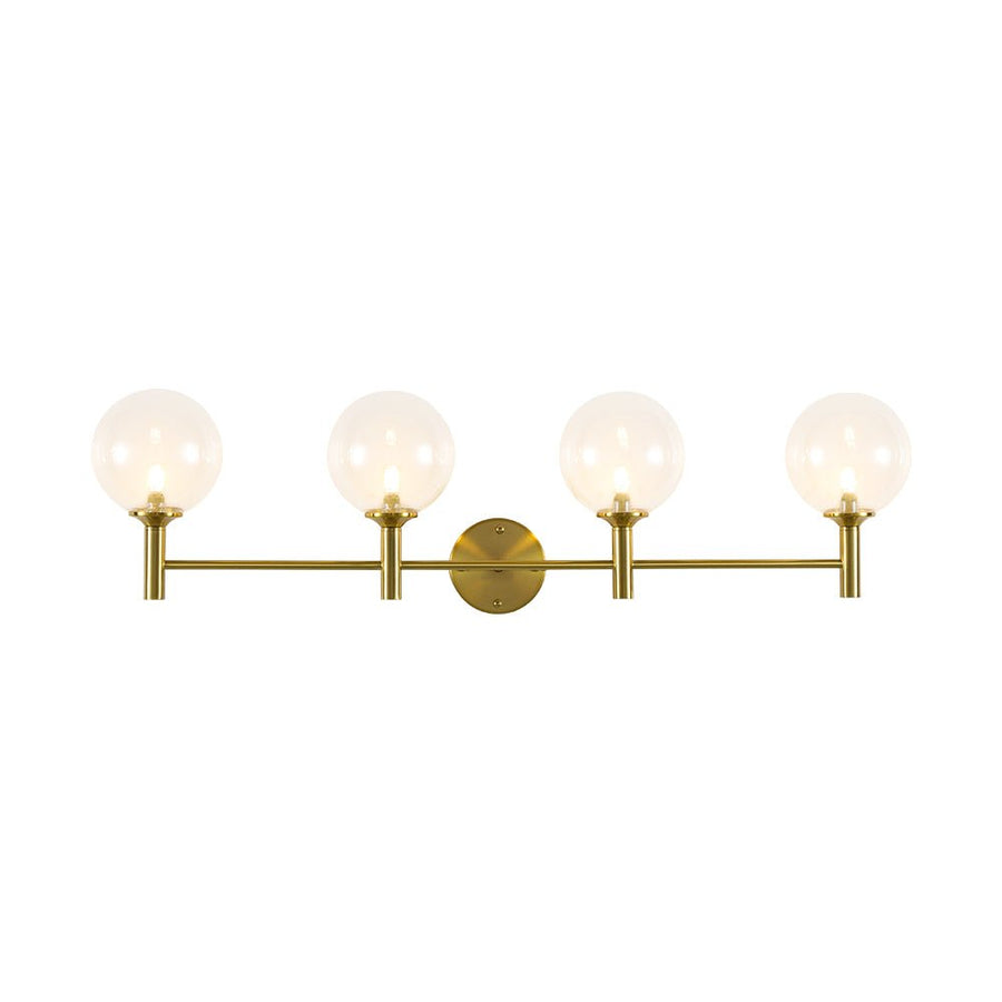 Farmhouze Light - Modern Brass 4 - Light Glass Globe Bathroom Vanity Light - Chandelier - Clear - 