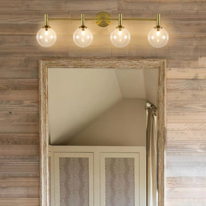 Farmhouze Light - Modern Brass 4 - Light Glass Globe Bathroom Vanity Light - Chandelier - Clear - 