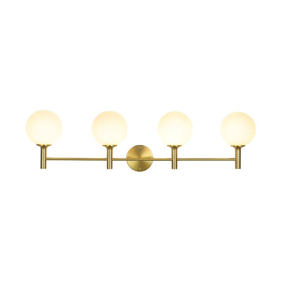 Farmhouze Light - Modern Brass 4 - Light Glass Globe Bathroom Vanity Light - Chandelier - Opal - 