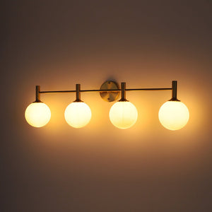 Farmhouze Light - Modern Brass 4 - Light Glass Globe Bathroom Vanity Light - Chandelier - Opal - 