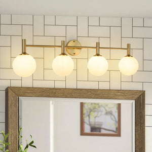 Farmhouze Light - Modern Brass 4 - Light Glass Globe Bathroom Vanity Light - Chandelier - Opal - 