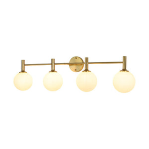 Farmhouze Light - Modern Brass 4 - Light Glass Globe Bathroom Vanity Light - Chandelier - Opal - 