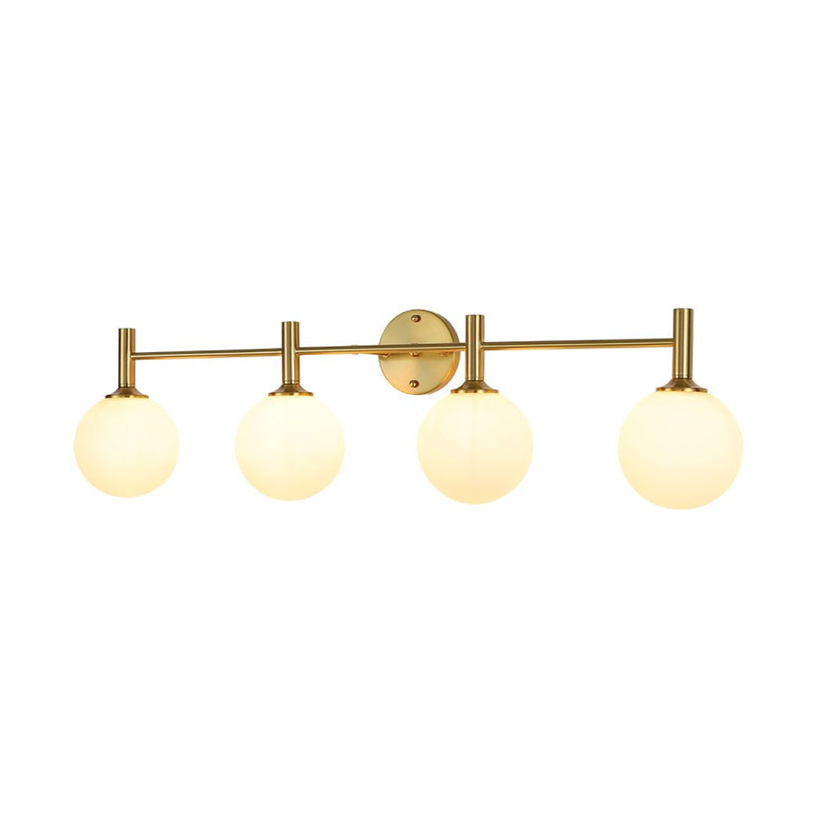 Farmhouze Light - Modern Brass 4 - Light Glass Globe Bathroom Vanity Light - Chandelier - Opal - 