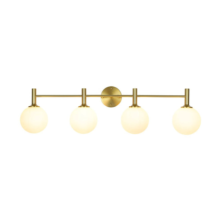 Farmhouze Light - Modern Brass 4 - Light Glass Globe Bathroom Vanity Light - Chandelier - Opal - 
