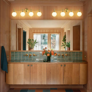 Farmhouze Light - Modern Brass 4 - Light Glass Globe Bathroom Vanity Light - Chandelier - Opal - 