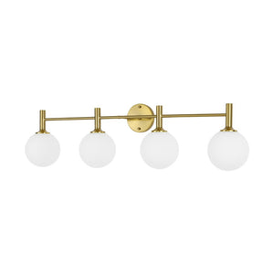 Farmhouze Light - Modern Brass 4 - Light Glass Globe Bathroom Vanity Light - Chandelier - Opal - 