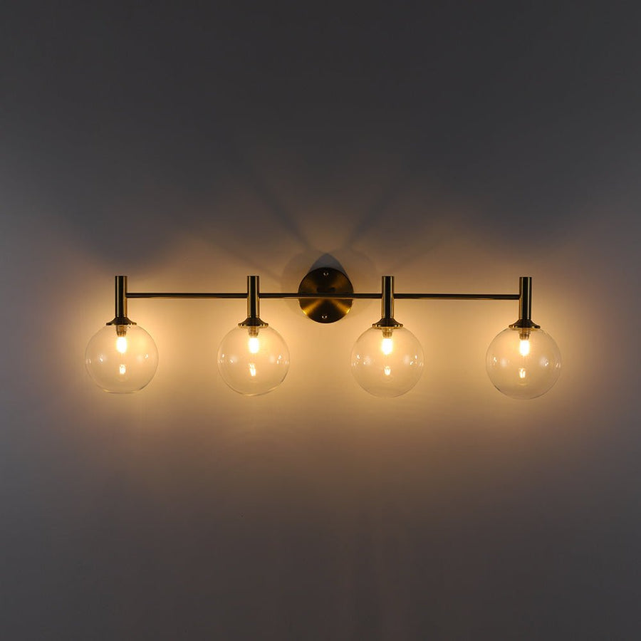 Farmhouze Light - Modern Brass 4 - Light Glass Globe Bathroom Vanity Light - Chandelier - Opal - 