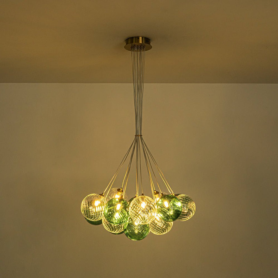 Farmhouze Light - Modern Brass Cluster Glass Globe Blue Bubble Chandelier - Chandelier - Green - 