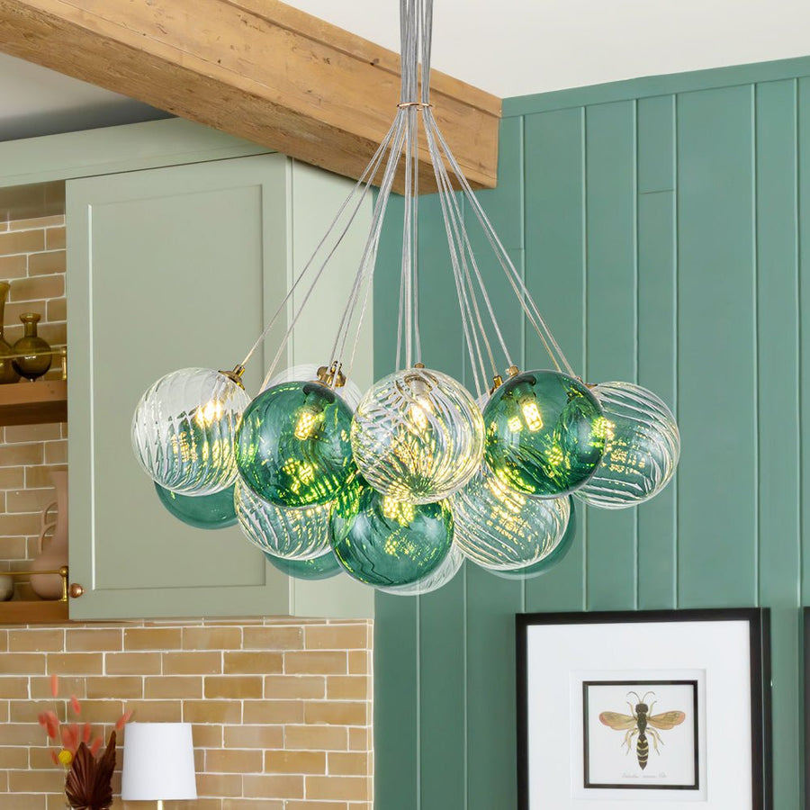 Farmhouze Light - Modern Brass Cluster Glass Globe Blue Bubble Chandelier - Chandelier - Green - 