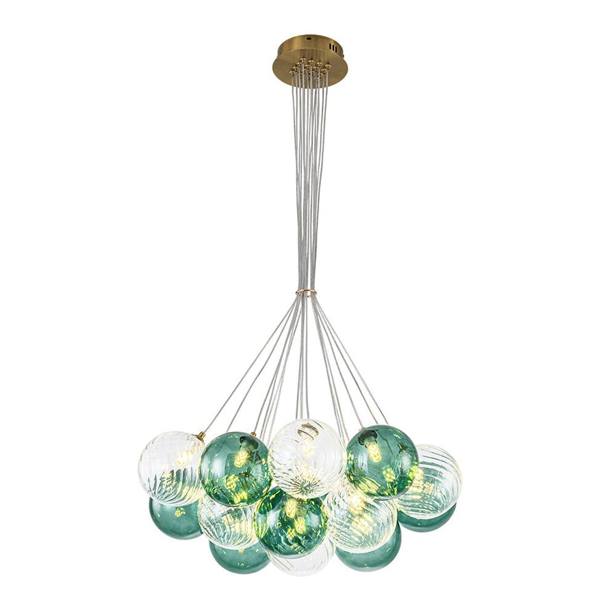 Farmhouze Light - Modern Brass Cluster Glass Globe Blue Bubble Chandelier - Chandelier - Green - 