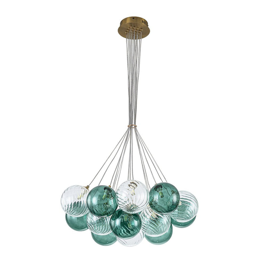 Farmhouze Light - Modern Brass Cluster Glass Globe Blue Bubble Chandelier - Chandelier - Green - 