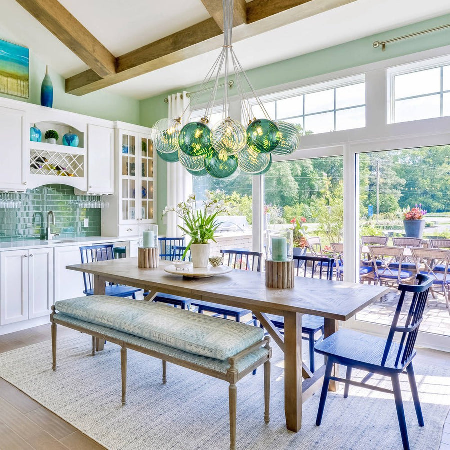 Farmhouze Light - Modern Brass Cluster Glass Globe Blue Bubble Chandelier - Chandelier - Green - 