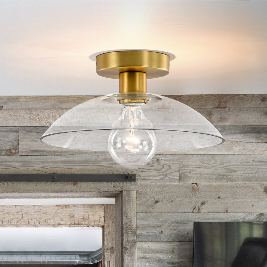 Modern Brass Round Glass Dome Single Ceiling Light | Farmhouze Light