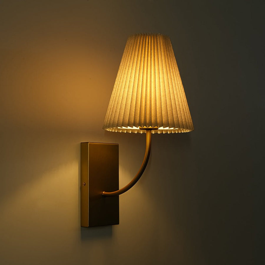 Farmhouze Light - Modern Brass Single Beige Fabric Cone Wall Light - Wall Sconce - 1 - Light - 