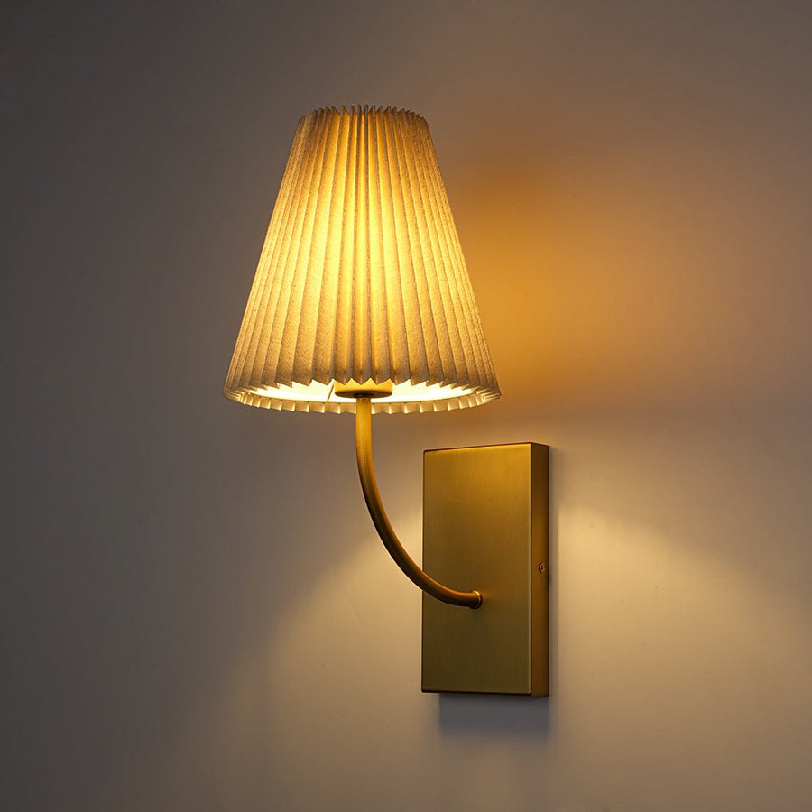 Farmhouze Light - Modern Brass Single Beige Fabric Cone Wall Light - Wall Sconce - 1 - Light - 