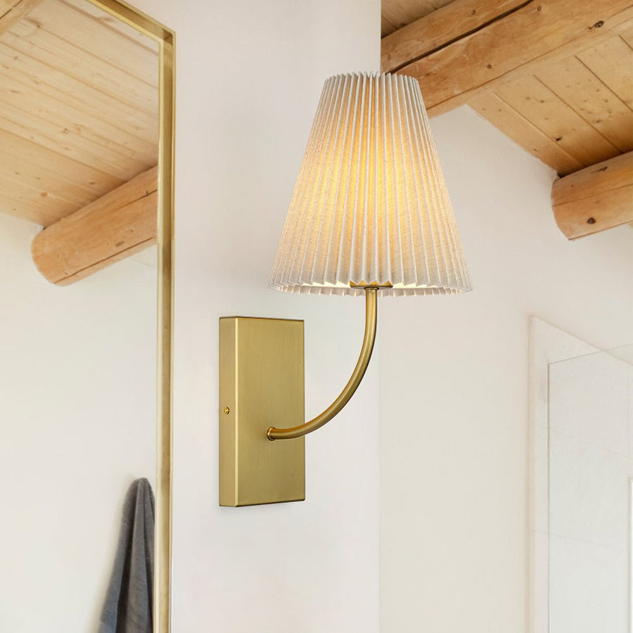 Farmhouze Light - Modern Brass Single Beige Fabric Cone Wall Light - Wall Sconce - 1 - Light - 