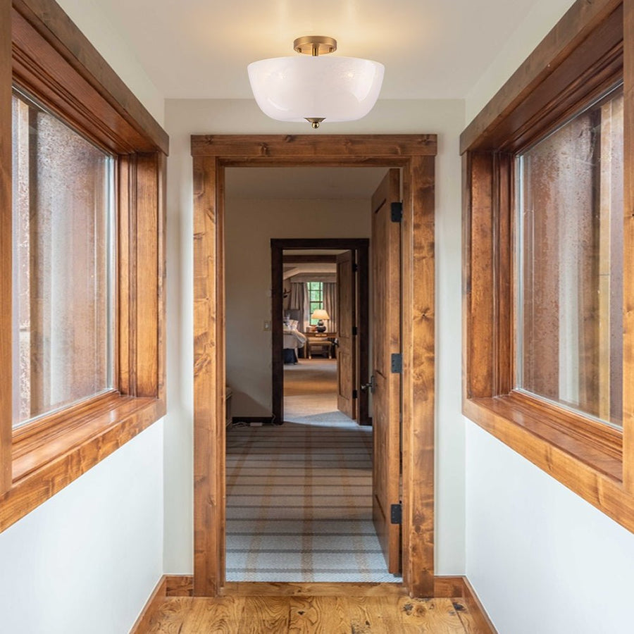 Farmhouze Light - Modern Brass Single Glossy Milk Cloudy Glass Ceiling Light - Ceiling Light - Brass - 