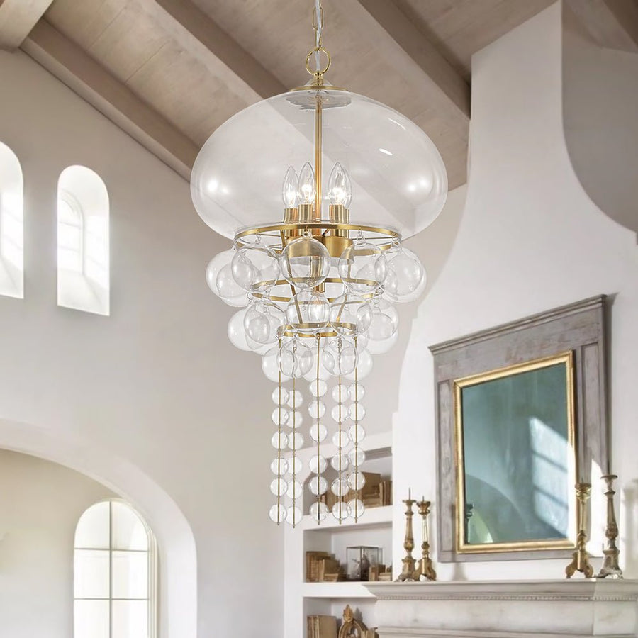 Farmhouze Light - Modern Brushed Brass Glam Glass Bubble Jellyfish Chandelier - Chandelier - Brass - 