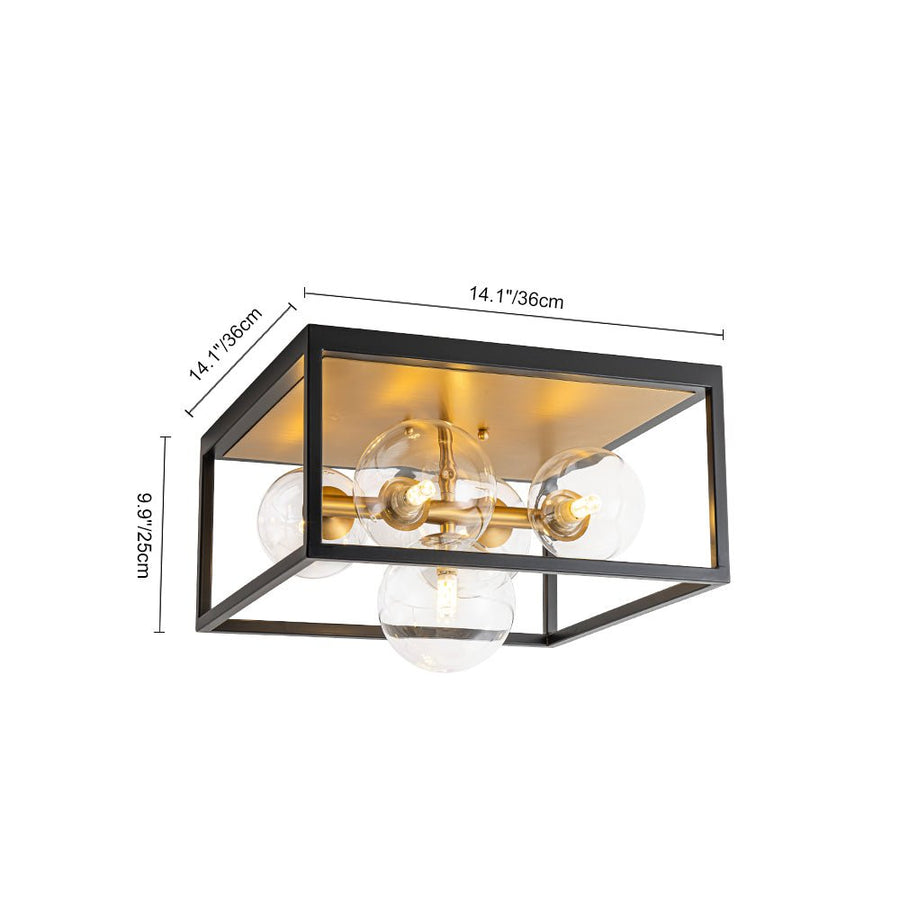 Farmhouze Light - Modern Bubble Brass Black Square Cage Ceiling Light - Ceiling Light - Black + Brass - 