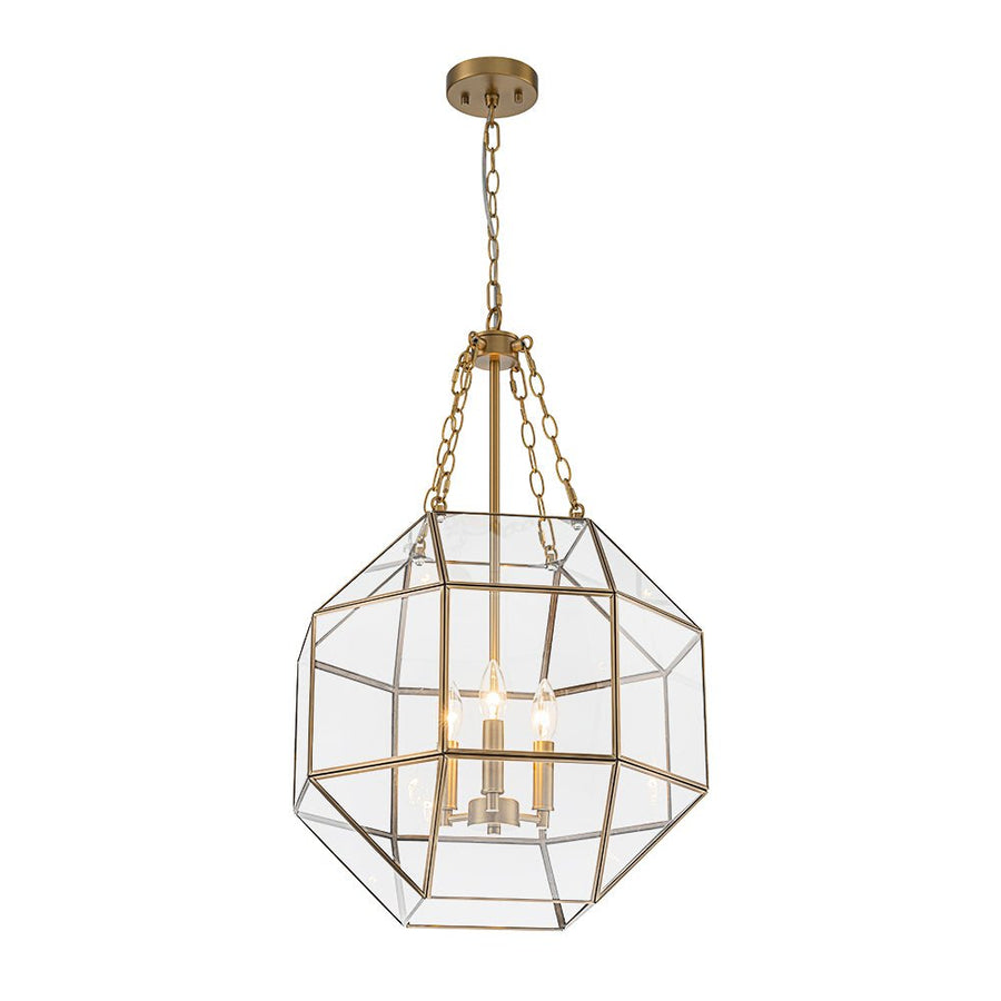 Farmhouze Light - Modern Candle Style Glass Geometric Cage Chandelier - Chandelier - 3 - Light - 